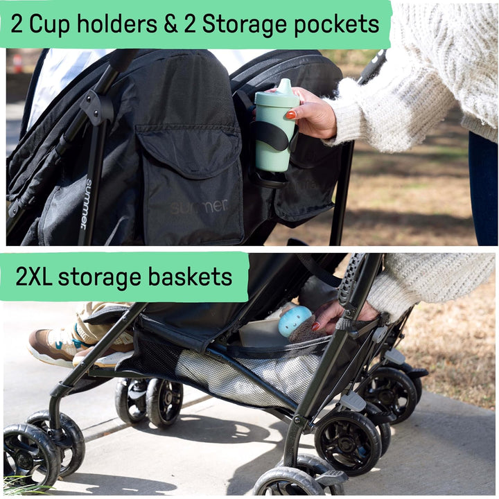 3Dlite Folding Lightweight Side by Side Double Stroller with 5-Point Safety Harness for Infants and Toddlers, Black