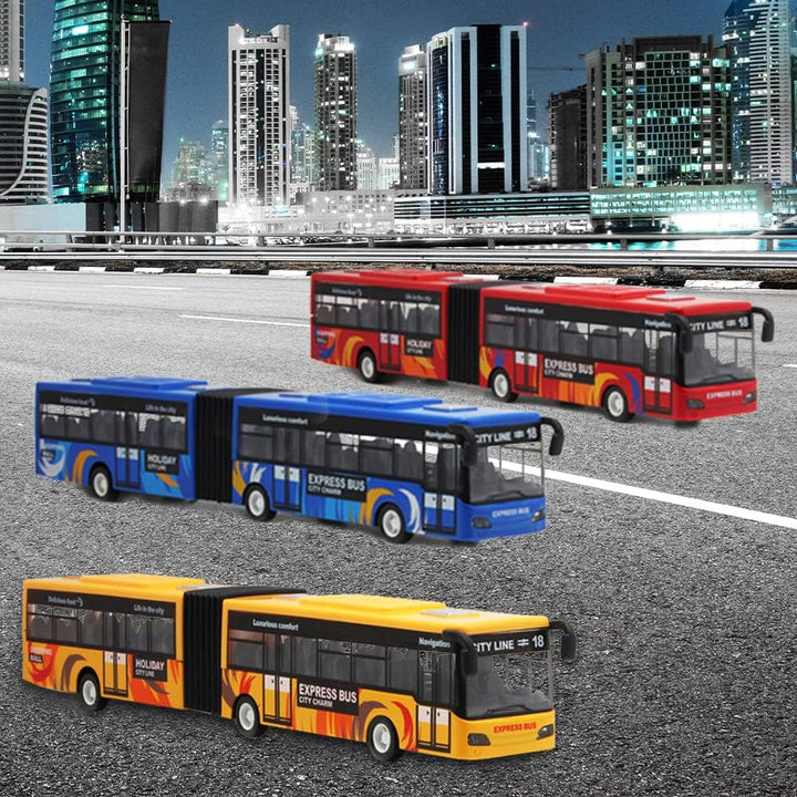 City Bus Toy for Kids, Die Cast Alloy Pull Back Vehicles, Metro Articulated Electric Bus with Sounds and Lights, Model Cars Toys Educational Gift for Kids Boys Girls Ages 3+