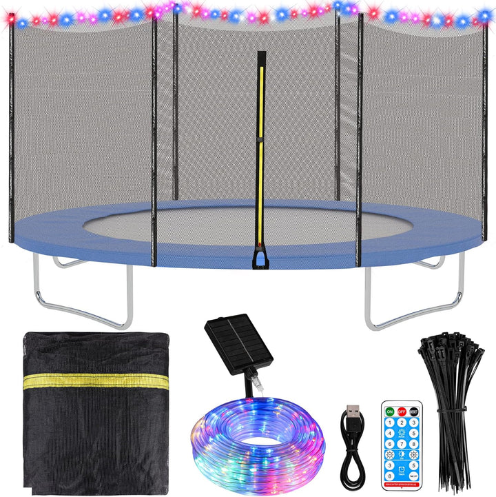 Trampoline Replacement Net 14Ft Trampoline Safety Enclosure Net with Solar Rope Lights Breathable Weather Resistant Trampoline Net for round Frame