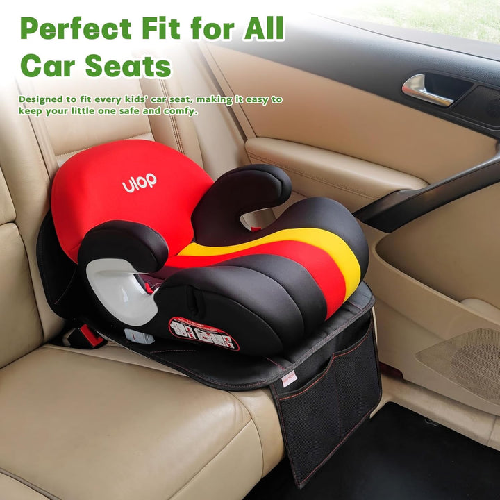 Car Seat Protector for Kids, Anti-Slip Design, Thick Padding, Prevents Seat Marks, 2 Storage Pockets for Toys & Snacks, Fits Most Cars, Black - 1 Pack