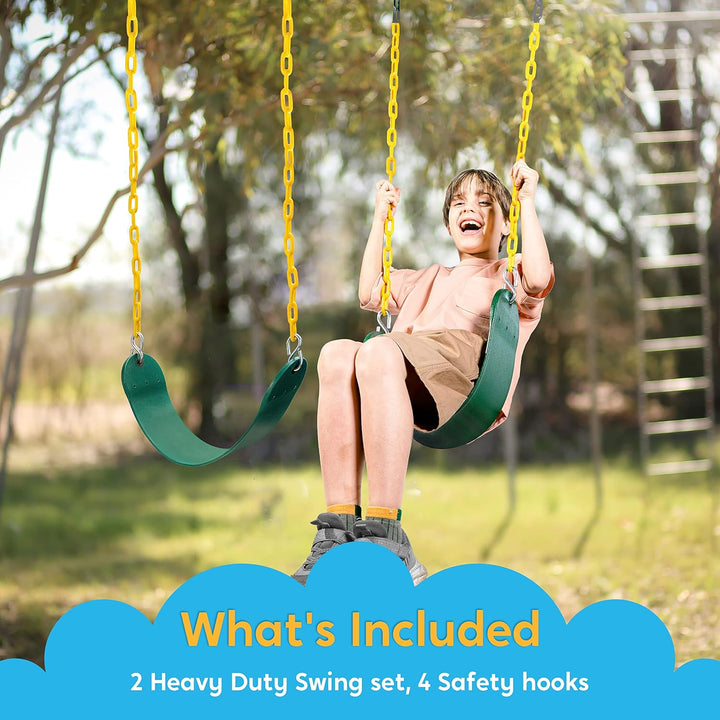 2 Pack Green Swing Seats Heavy Duty with 66" Chain, Swing Set Accessories Replacement with Snap Hooks for Kids Outdoor Play Playground, Trees, Playground(Green)