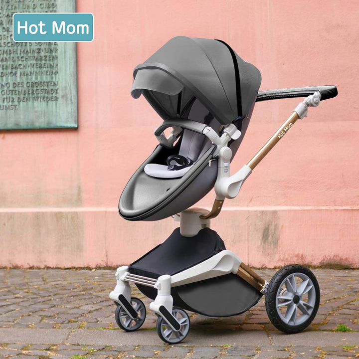 360 Degree Rotation Baby Stroller/Carriage, PU Leather Pushchair Pram, 2022 (F023 Coal Gray)