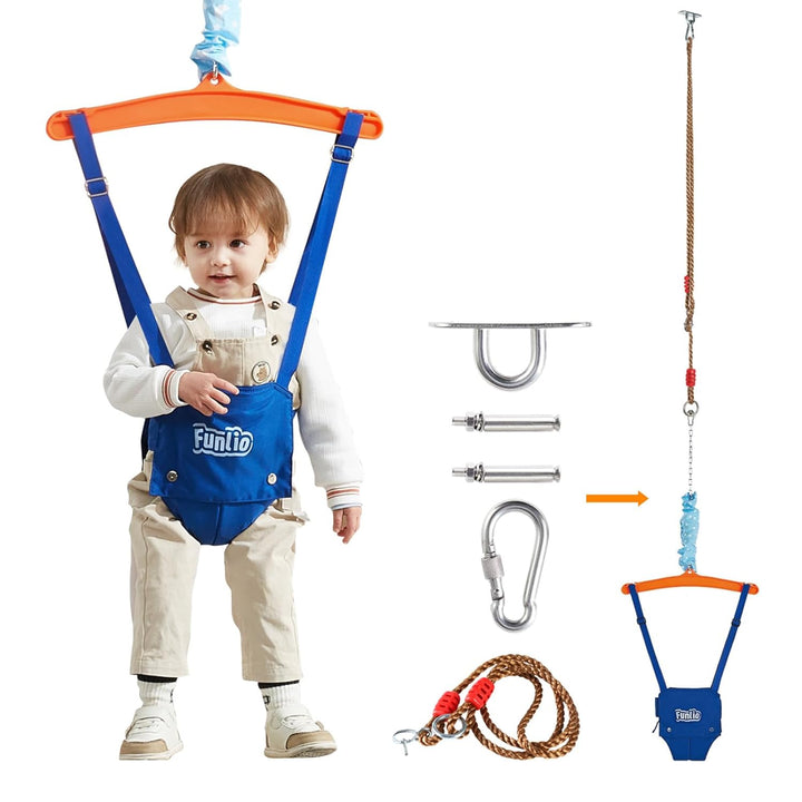 Baby Jumper with a Ceiling Hook for 6-24 Months, Baby Door Jumper for Indoor/Outdoor Play, Infant Jumper Doorway with Adjustable Chain, Easy to Assemble & Store (With a Ceiling Hook)