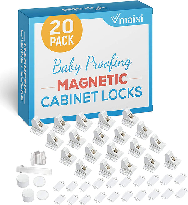 20 Pack Magnetic Cabinet Locks Baby Proofing -  Children Proof Cupboard Drawers Latches - Adhesive Easy Installation