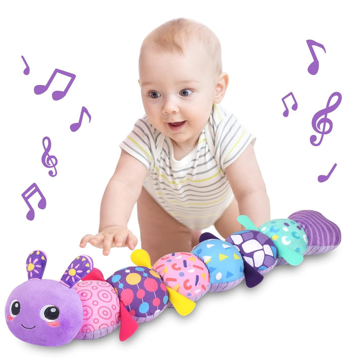 Baby Toys 0-6 6-12 Months, Sensory Music Animal Stuffed Toy for 0 1 2 3 4 5 6+ Months, Plush Toy with Crinkle and Rattles for Infant Newborn, Tummy Time Toys Gifts for 0-3-6-12 Month