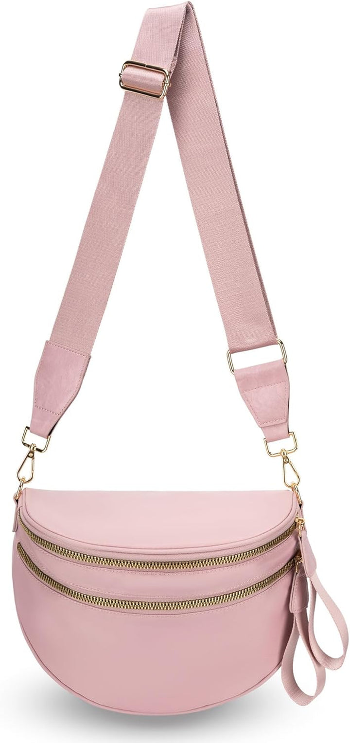 Mommy Bum Bag Crossbody, 2025 Trendy Checkered/Solid Nylon Waterproof Adjust Wide Straps Large Mom Diaper Bag