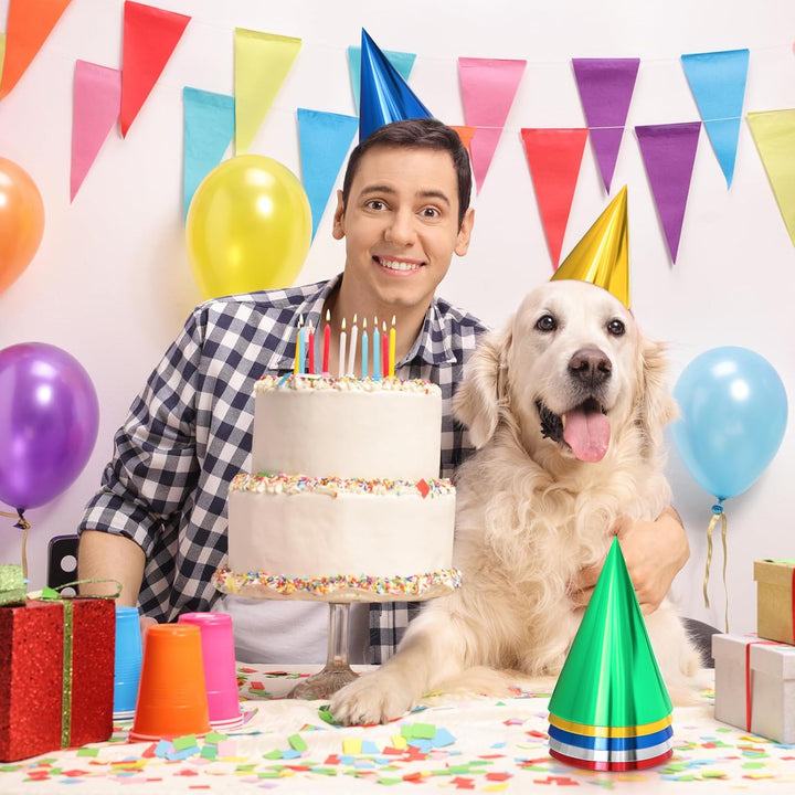 Colorful Birthday Party Hats Cone Hats for Adults Metallic Foil Cone Headwear