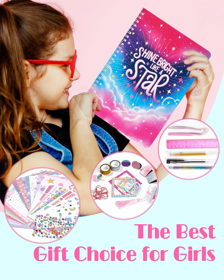 DIY Journal Kit for Girls - 59-Pcs DIY Journal Kit for Tweens & Teens - Stationery Set, Scrapbooking & Diary Supplies, Journaling Art Kit Teen Girl Birthday Gifts, Journal Kit for Girls Ages 8-12