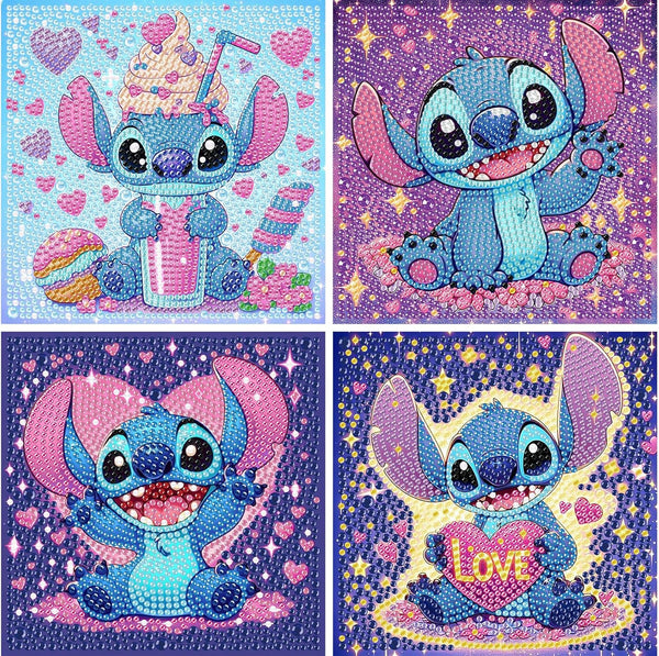 4 PCS Diamond Art Painting Kits for Kids,Cartoon Diamond Art for Kids Ages 4-8-12,Cartoon Gem Kit Crafts Beginners for Gift Home Wall Decor(6X6Inch)