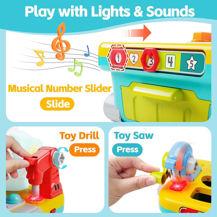 Toddler Musical Workbench Toys for One Year Old Boys, Baby Pretend Play Tool Set, Infant Shape Sorter Activities, Kids Pounding Game, 1St Birthday Gift for 12 18 24 Month Girls Age 1 2 3