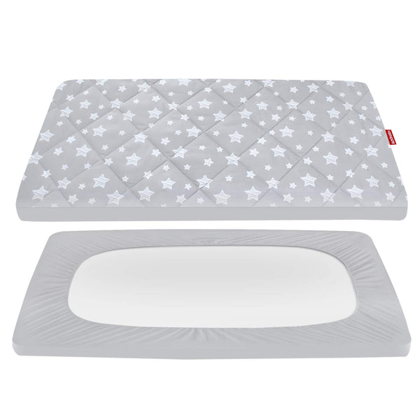 Pack and Play Sheets Fitted, Breathable Thick Playard Lovely Print Cover 39"×27"×5" Compatible with Graco Pack N Play, Gray Star