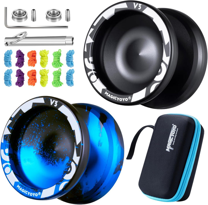 V3 Yoyo for Kids 8-12 or Above, Responsive Yoyo Professional with Dual Function, Professional Trick Yo Yo for Adults with 12 Yo-Yo Strings, KK Bearing, Bearing Puller, Axle,Case Bag -Black
