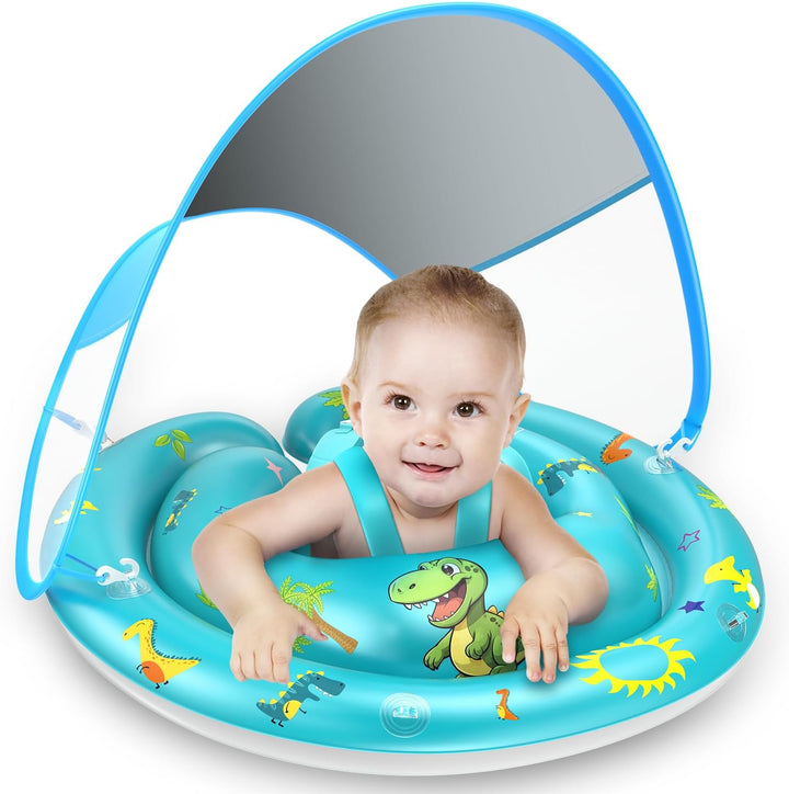 Baby Pool Float with UPF50+ Sun Protection Canopy and Toy Play Console for Infant, Toddler, Adjustable Safety Seat for 3-36 Months