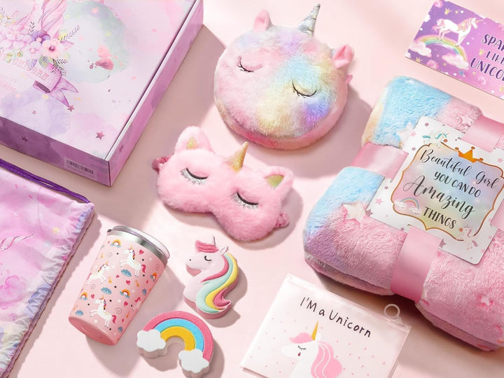 Unicorn Gifts for Girls 4-6 6-8 8-10, Kids Unicorn Toys Set with Blanket for 3 4 5 6 7 8 9 10 Year Old Toddler Teen Tween Girl Trendy Stuff Birthday Gifts Toy for Girls Daughter Niece