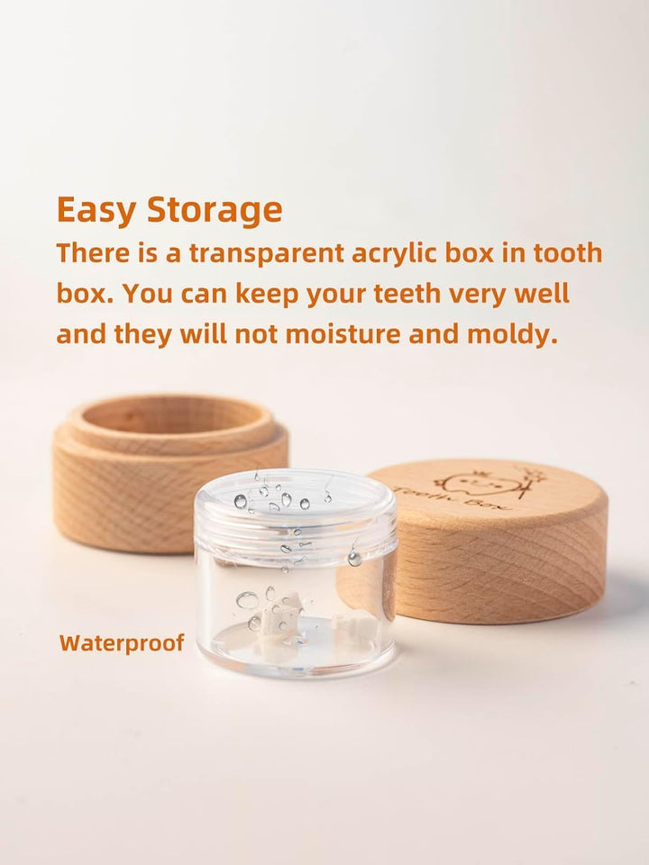 Tooth Fairy Box for Girls and Boys Wooden Cute Tooth Box with Transparent Acrylic Bottle, Lost Teeth Storage for Kids, Dropped Teeth Keepsake Storage Holder Gift