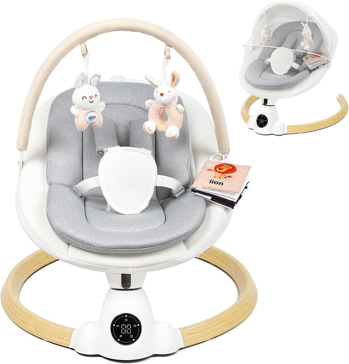 Baby Swing for Infants, Portable Electric Baby Swings with Bluetooth, 5 Swing Speed, 10 Lullabies, 5-Point Harness, Remote Control & Touch Panel - Infant Swing for Indoor & Outdoor Use, Pink