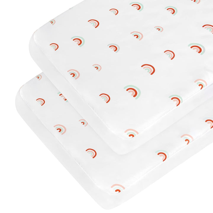 Pack and Play Sheets Boy Girl, 2 Pack Portable Playard Sheet Fits for Graco Pack N Play, Snug Fit Breathable Soft Fitted Playpen Sheet, Mini Crib Sheets, Grey & Navy