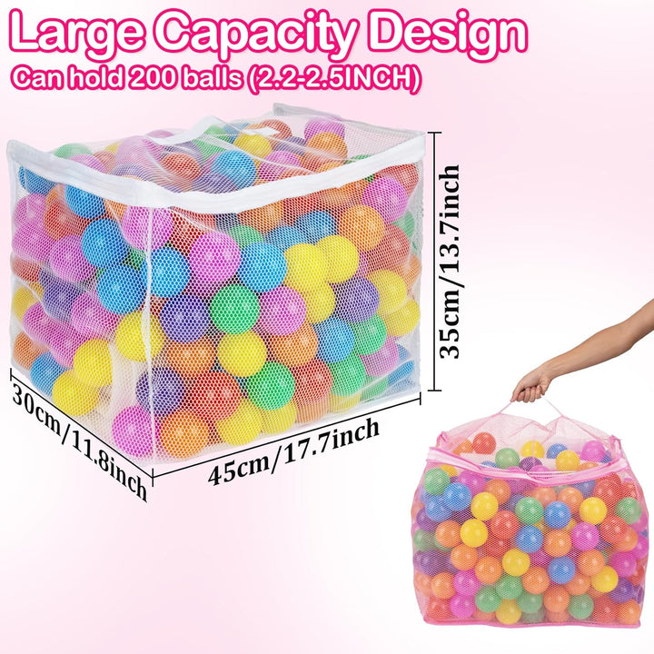 2 PCS Ball Pit Balls Bags - Storage Mesh Bag with Zipper Suitable for Toys,Sturdy and Durable,Large Size 17.7 X 11.8 X 13.7 Inches, Pink & White(Only Storage Bag,No Ball)