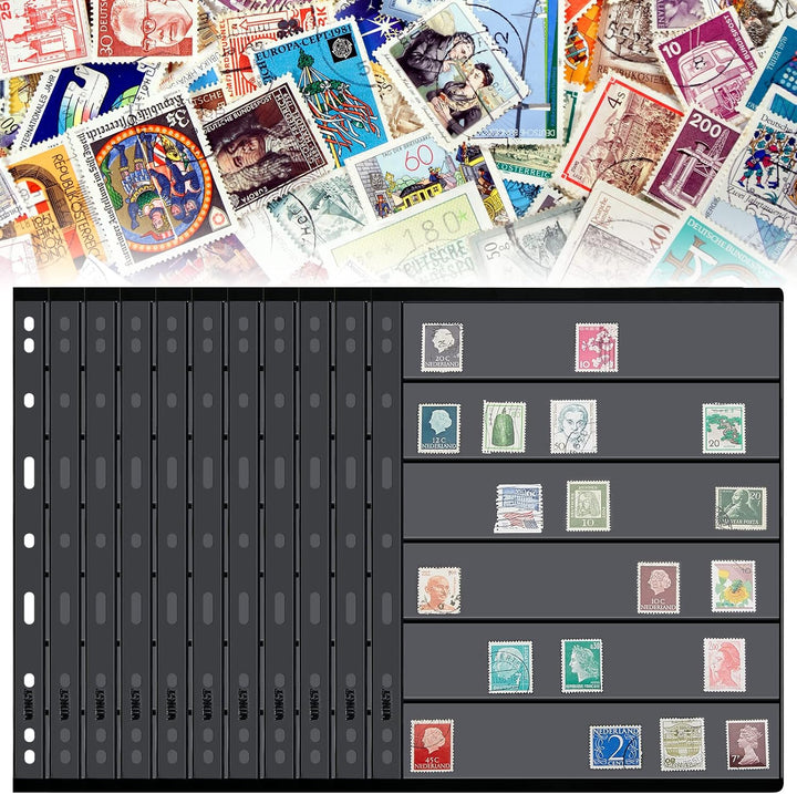 30 Pieces Stamp Pages Collector Stamp Album Page Stamp Pages for Stamp Album Binder with Standard 9 Hole Binder Sleeves for Stamp Collectors (4/5/6/7 Rows)