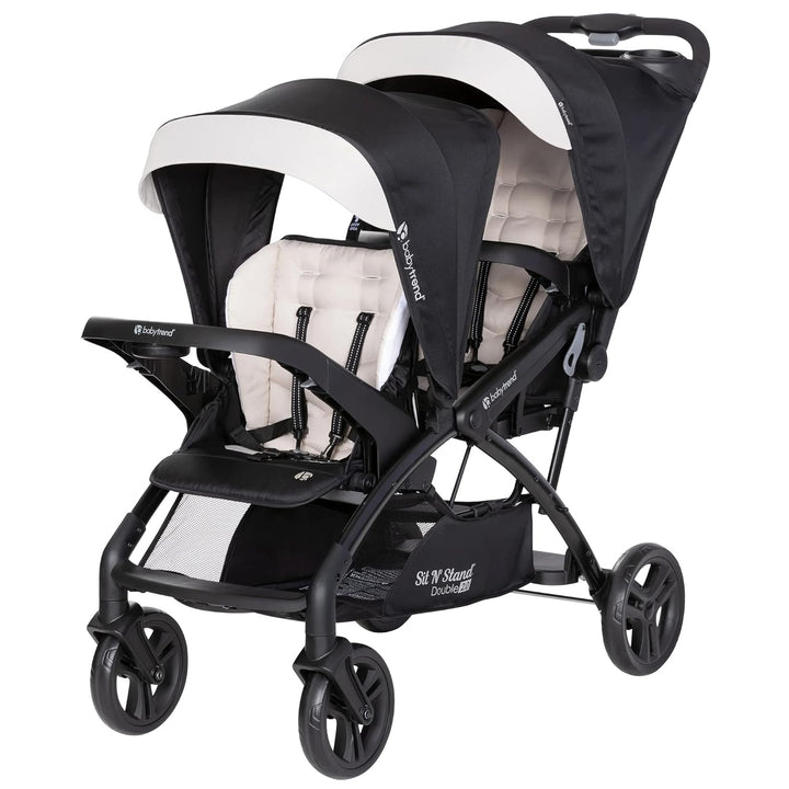 Sit N' Stand Tandem Double Stroller 2.0 DLX and Ez-Lift plus Car Seat Set with 5 Point Safety Harnesses and Cozy Cover, Modern Khaki
