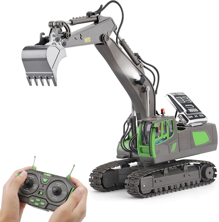 Remote Control Excavator Toy for 6-12 Yr Boys, Best Birthday Gifts for Kids 4-7 8 9 10 11 Year Old, RC Construction Toys with Metal Shovel, Lights, Sounds 2.4Ghz