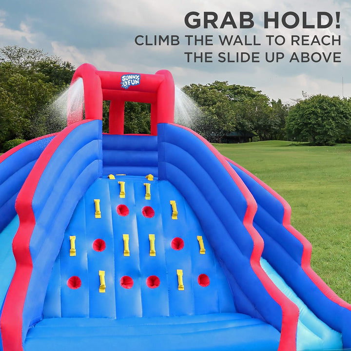 Ultra Climber Inflatable Water Slide Park – Heavy-Duty for Outdoor Fun - Climbing Wall, Two Slides & Splash Pool – Easy to Set up & Inflate with Included Air Pump & Carrying Case