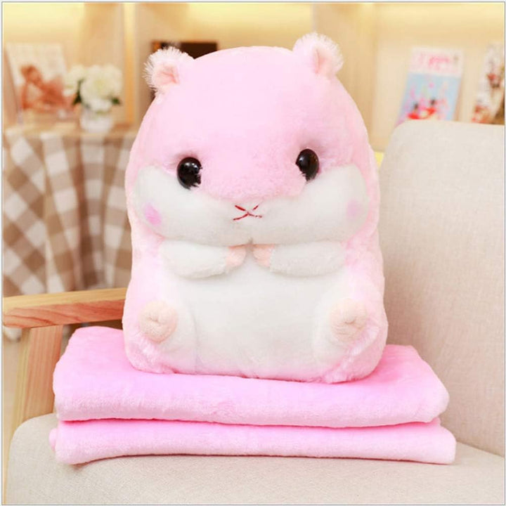 Plush Hamster Stuffed Animal Toys Hamster Throw Pillow with Blanket 19.7 Inches Pink