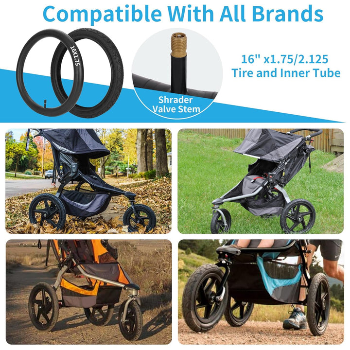 One Set Rear 16X1.75 Tire (47-305) and 16X1.75/2.125 Inner Tube for Kid Bicycle Bob Revolution Se/Pro/Flex,Compatible with 3-Wheeler BOB Gear Jogging Troller Models