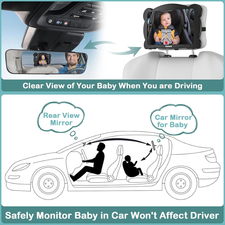 Baby Car Mirror for Rear-Facing Car Seat - Shatterproof, 360° Adjustable, Wide Angle, Clear View, Easy Installation, Safe Acrylic - Ideal for New Parents & Baby Safety