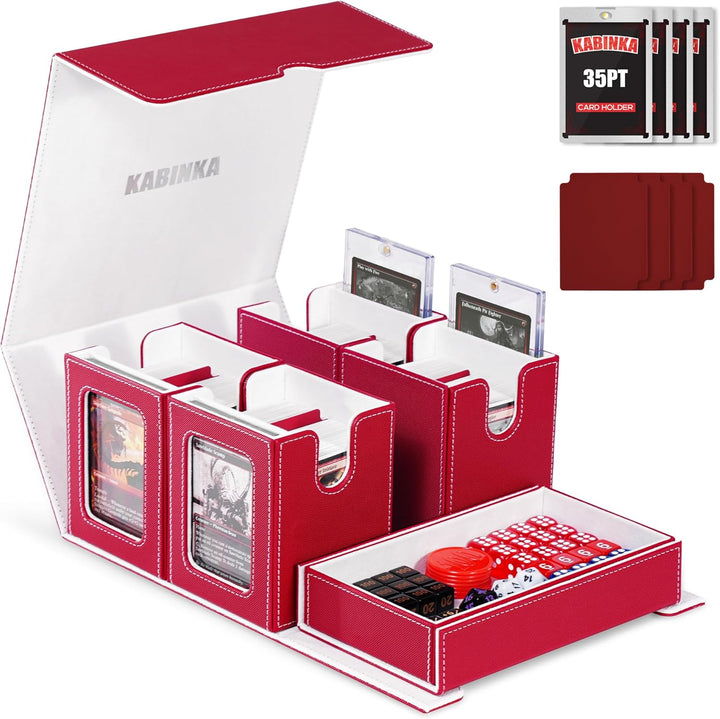 Card Deck Box for MTG with Commander Display, 5 in 1 Card Storage Box Fits 400+ Double-Sleeved Cards, Removable Deck Case for Tcg/Sports Cards with Dice Tray, 4 Magnetic Card Holders (Black Purple)