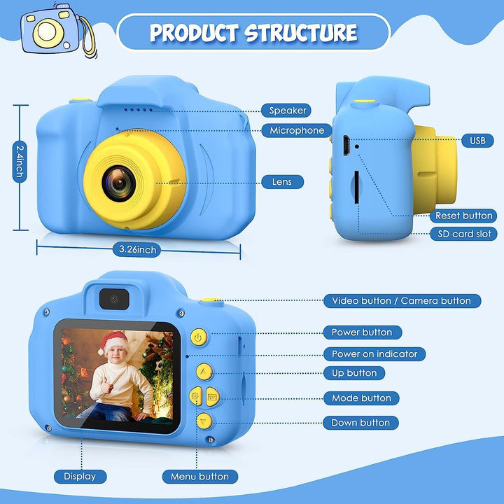 Kids Camera Toys Christmas Birthday Gifts for Boys and Girls Kids Toys 3 4 5 6 7 8 9 Year Old HD Digital Video Camera for Toddler with 32GB SD Card (Blue)