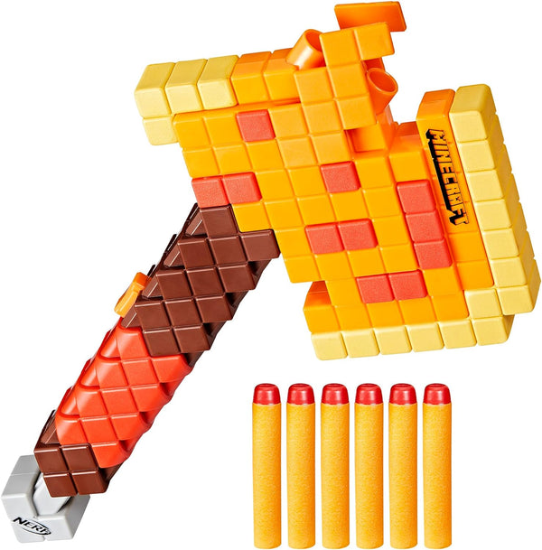 Minecraft Firebrand, Dart Blasting Axe, 6  Elite Foam Darts, Design Inspired by Minecraft Axe in the Game, Pull down Priming, Minecraft Toys