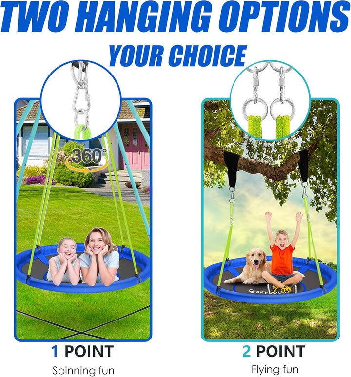 43" Tree Swing 600LB Weight Capacity - Outdoor Waterproof Flying Saucer Swing with Hanging Carabiners