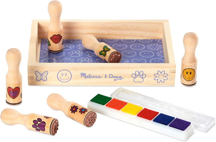 Happy Handles Wooden Stamp Set: 6 Stamps and 6-Color Stamp Pad