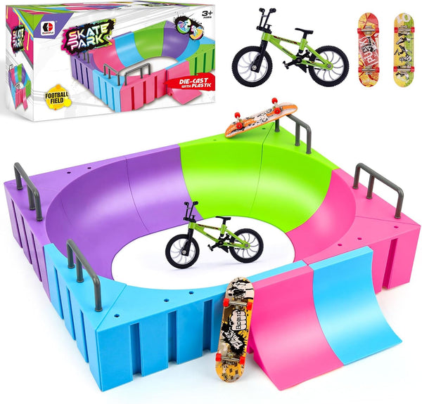 Finger Skateboards Ramp Set,Mini Fingerboard Rail Kit with 12 Ramps,2 Fingerboards,1 Finger Bike, Finger Toy for Kids Adults,Ultimate Skatepark Training Props - Fingerboard Skate Set