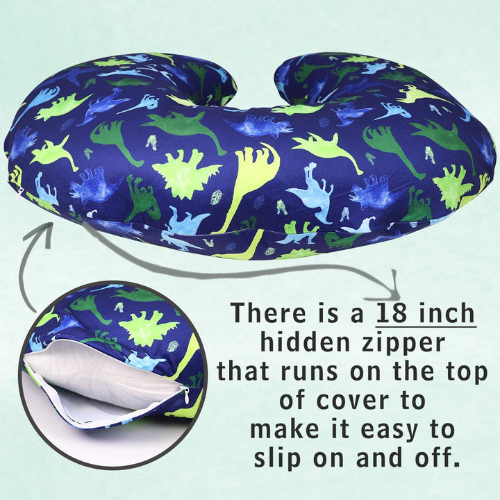 Dinosaur Nursing Pillow Cover, Breastfeeding Pillow Slipcover for Baby Boys & Girls, Nursing Pillow Case for Newborn, Soft Fabric Fits Snug on Infant, Washable & Breathable, Watercolor Dinosaur Blue