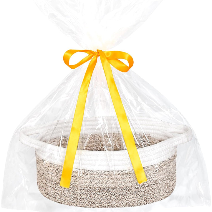 Small Basket with Gift Bags and Ribbons, Empty Gift Baskets, Decorative Boho Rope Woven Nursery Storage Organizer Toy Baskets with Handle for Baby Showers, 12"X 8" X 5"