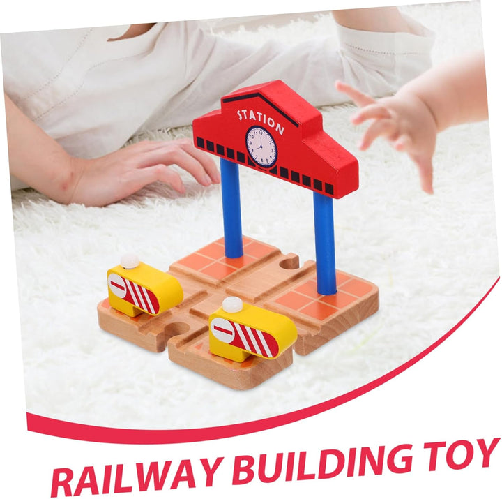 Wooden Railway Station Platform Barrier Model Train Accessories Educational Building for Safe Wood Material Portable and Easy to Install