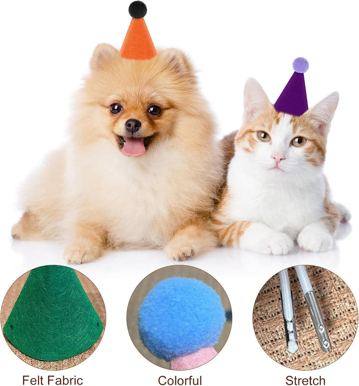 12Pcs Mini Party Hats for Stuffed Animals, Felt Cloth Adjustable Mini Birthday Hats for Dolls Dog Cat Rabbit Puppies Assorted Animal Birthday Decorations