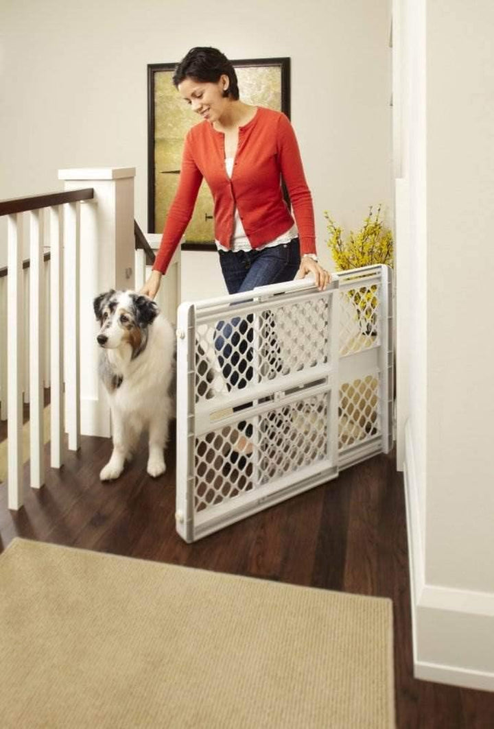 North States Universal Pet Gate: 26” - 42” Wide Dog Gate. Use as Pressure Mounted Gate or Swinging Door with Included Hardware. Dog Gates for Doorways, 26" Tall, Gray