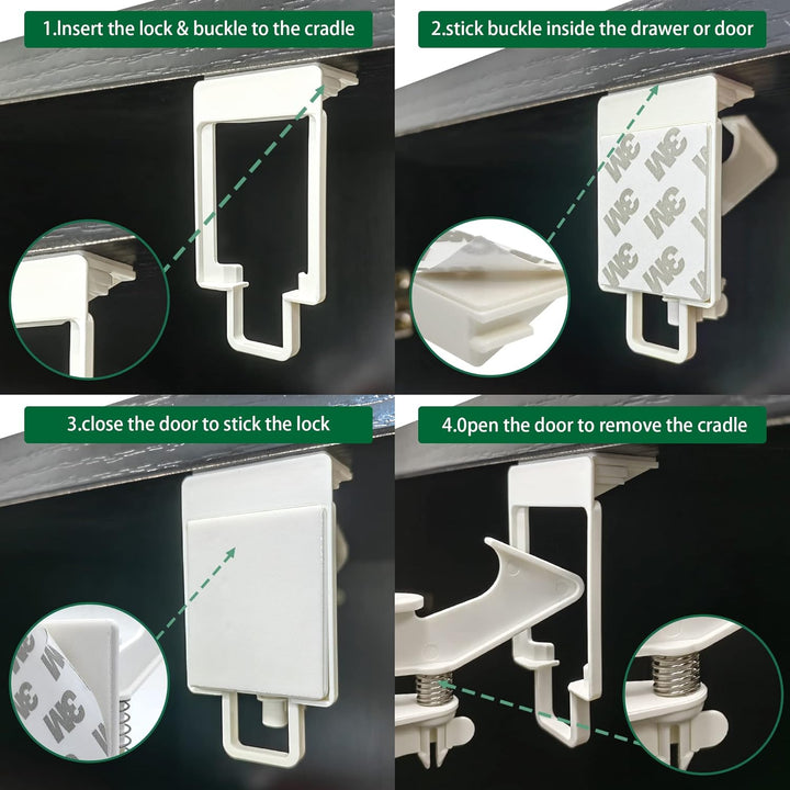 12 Pack Cabinet Locks Child Safety Latches -  Baby Proofing Cabinets Drawer Lock with Adhesive Easy Installation - No Drilling or Extra Screws (White)