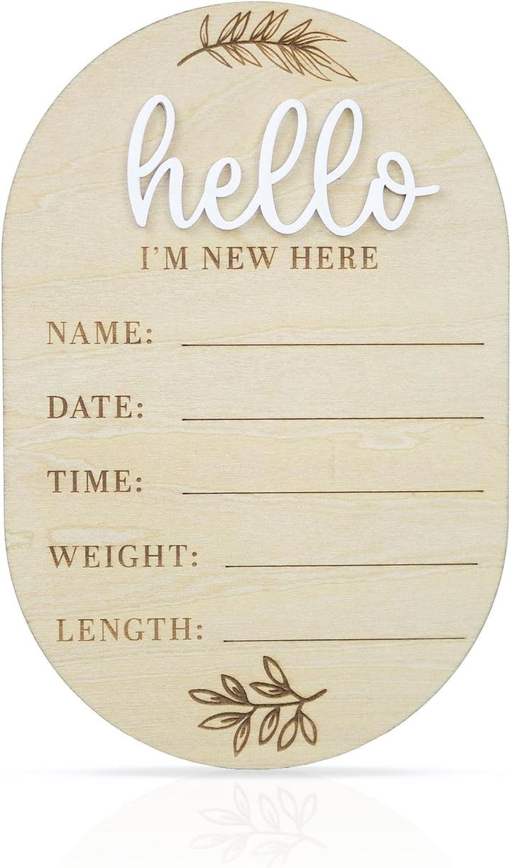 Baby Announcement Sign 6.5 Inch Wooden Hello World Newborn Welcome Sign Birth Baby Name Plaques for Photo Props Baby Shower Hospital Nursery (BOW CUT)