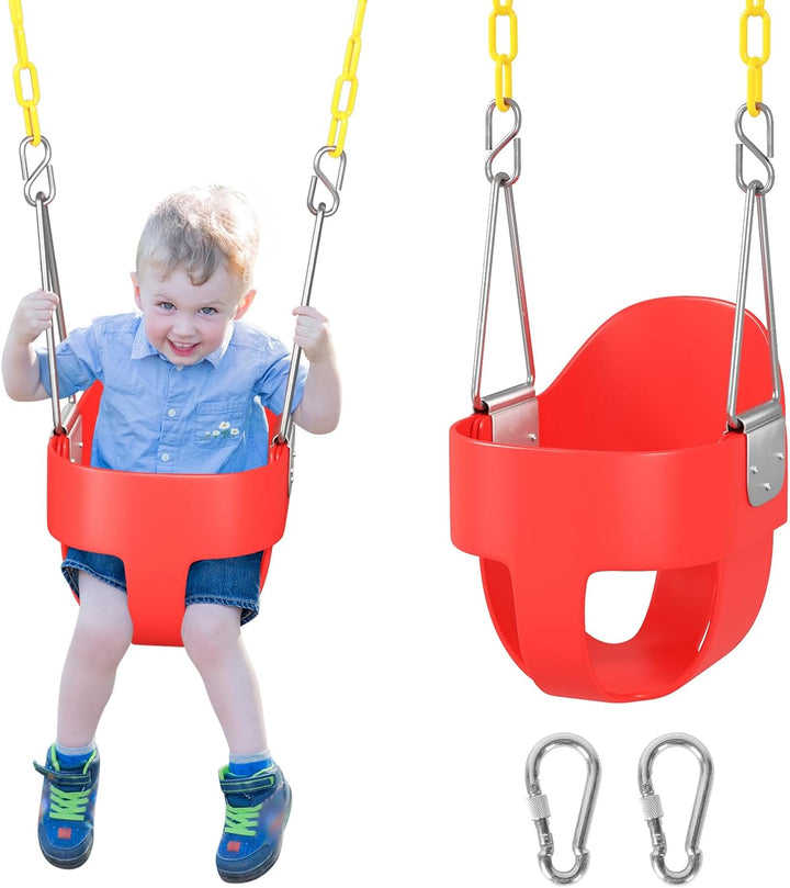 Toddler Swing, Baby Swing Outdoor –High Back Full Bucket Swing Set for Ages 1-3, 330Lb Capacity, Safety Design, Plastic-Coated Chains and Quick-Snap Carabiners for Backyard, Playground