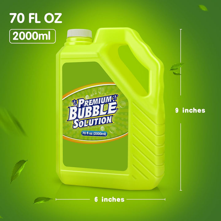 Bubble Solution Refill - 70 Ounce Premium Bubble Liquid Refills for Bubble Machine, Wand, Gun, Blower at Wedding and Party - Bubbles Toy for Kids Toddlers Boys Girls (With Portable Handle)