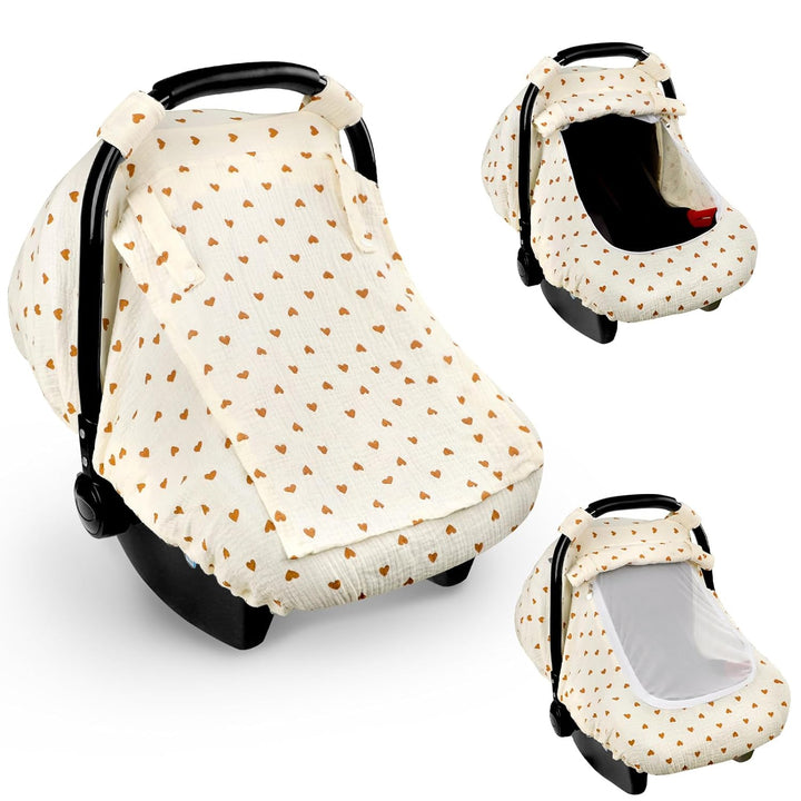 Muslin Car Seat Covers for Babies, Summer Baby Car Seat Cover for Boys Girls with Breathable Window, Lightweight Infant Car Seat Canopy, Green