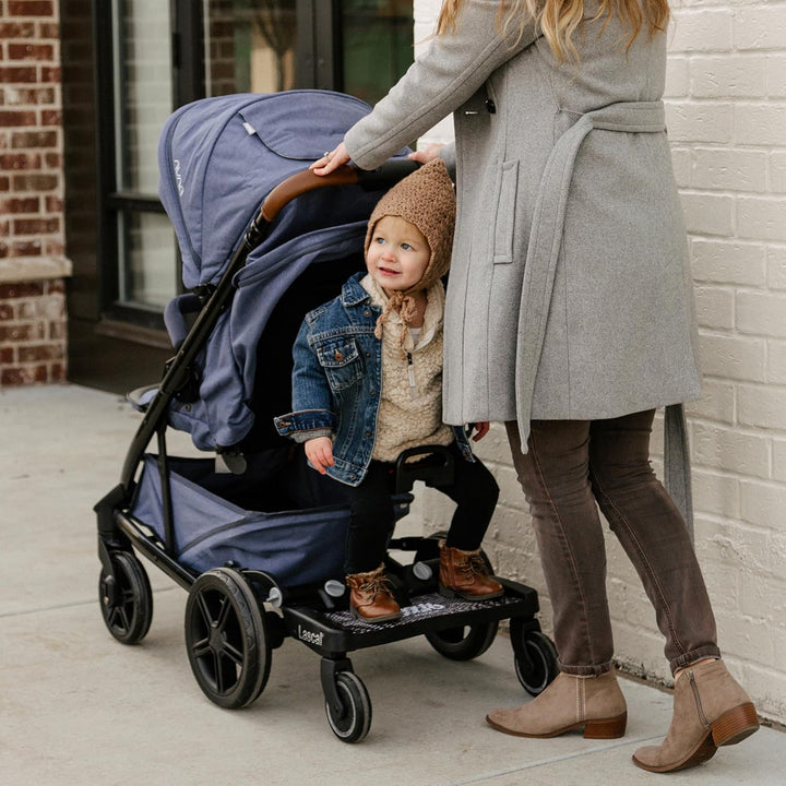 Buggyboard Maxi+ Universal Stroller Board with Gray Folding Seat, Fits 90% of Strollers Including Uppababy, Baby Jogger, Bugaboo, No Need for a Double Stroller, Max Weight 66 Lbs.