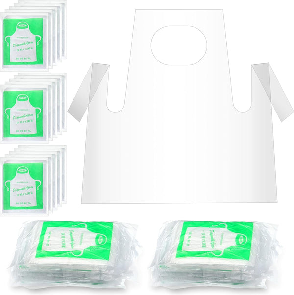 25 Pieces Disposable Art Aprons for Kids Plastic Smocks Disposable Waterproof Oil Proof Small Clear Polythene Children Painting Apron for Cooking Eating Teaching DIY Craft Picnic