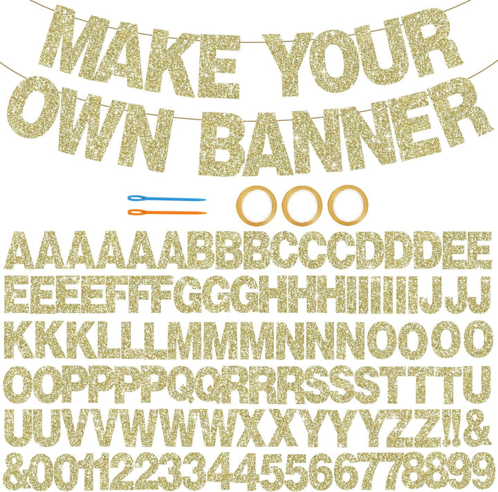 116 PCS A-Z Glitter Black DIY Letter Banner Kit Make Your Own Banner，Including 111 Letters and Numbers 3 Rope and 2 Threading Device,Customized for Birthday Graduation Wedding Party Decor