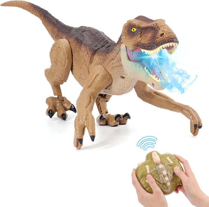 Remote Control Dinosaur Toys for Kids - Build a Big Walking Velociraptor Dino with Light and Sound, Birthday Gift Ideas for Boys and Girls 3-5 5-7 8-12 Year Old