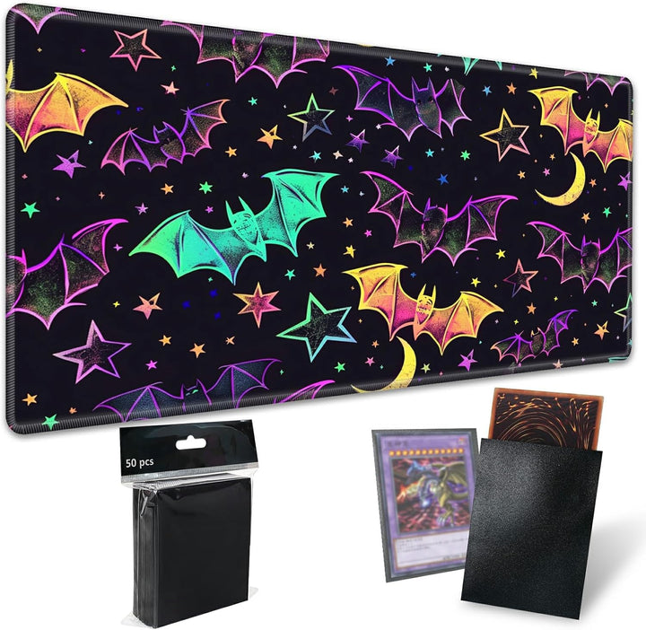 TCG Playmat Board Game Mat plus 50 Pcs Card Sleeves, 24 X 14 Table Mats Game Mousepad with Soft Surface Non-Slip Base for MTG RPG CCG Trading Card Game Playmats, Green Frog